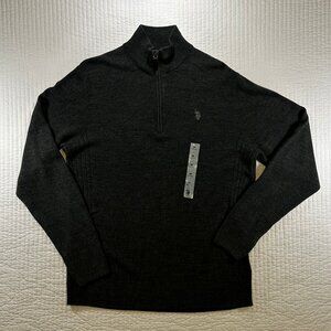 U.S. Polo Assn. 1/4 Zip Gray Sweater Ribbed Sides Mens Size M NWT